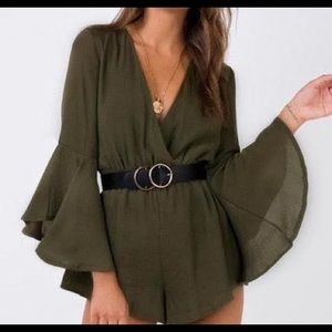 Princess Polly dark green romper